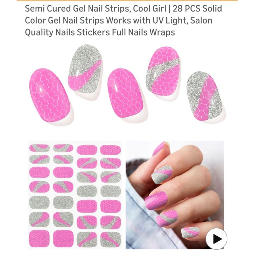 Women's Unbranded Press-On‎ Nails, One Size, Pink & Silver